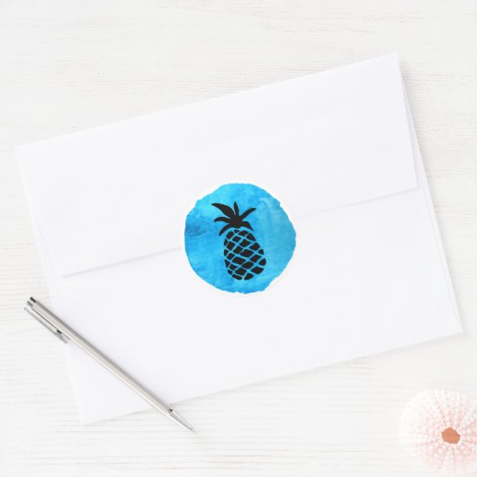 Blue Pineapple Ronde Sticker (Envelop)