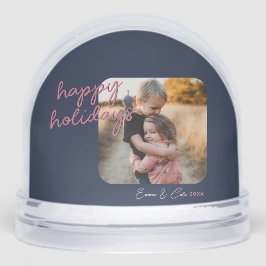 Blue Pink 1-Photo Happy Holidays Script Sneeuwbol