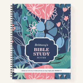 Blue Pink Abstract Floral Personalized Bible Study Notitieboek