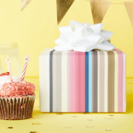 Blue, pink, almond and coffee stripes cadeaupapier