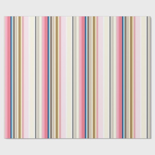 Blue, pink, almond and coffee stripes cadeaupapier (Vlak)