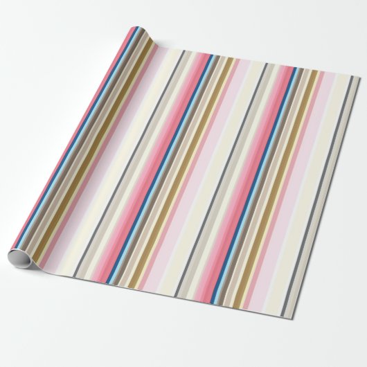 Blue, pink, almond and coffee stripes cadeaupapier (Uitgerold)