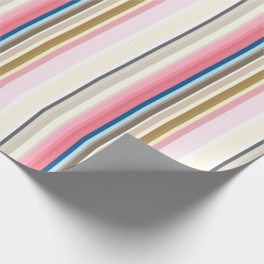 Blue, pink, almond and coffee stripes cadeaupapier (Hoek)