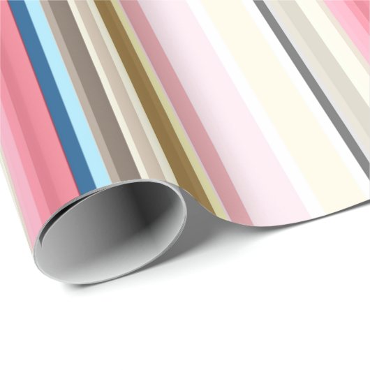 Blue, pink, almond and coffee stripes cadeaupapier (Rol Hoek)