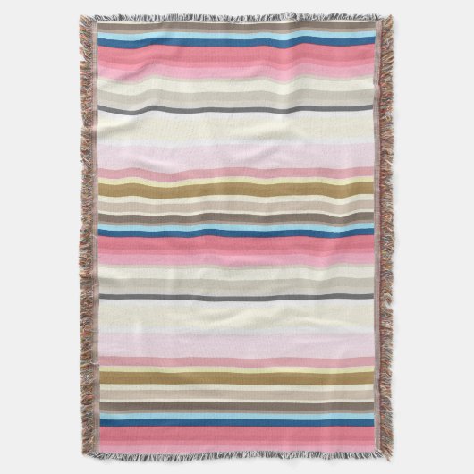 Blue, pink, almond and coffee stripes deken (Voorkant Verticaal)