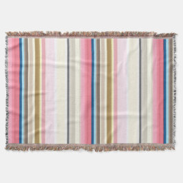 Blue, pink, almond and coffee stripes deken