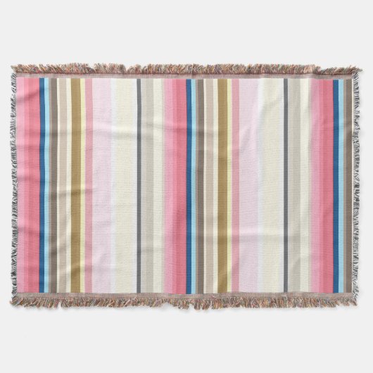 Blue, pink, almond and coffee stripes deken (Voorkant)