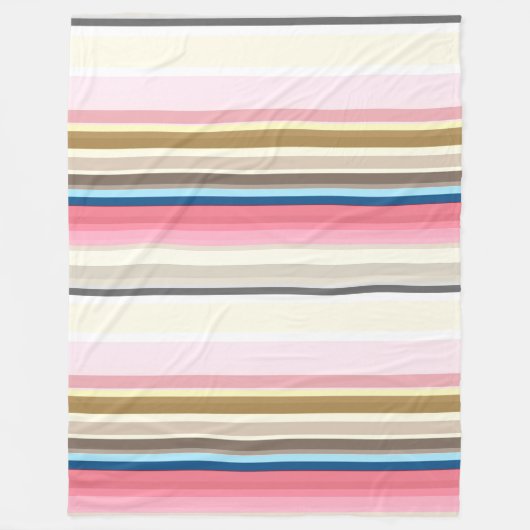 Blue, pink, almond and coffee stripes fleece deken (Voorkant)