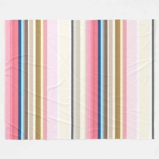 Blue, pink, almond and coffee stripes fleece deken (Voorkant (Horizontaal))