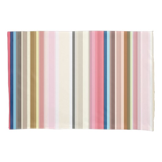 Blue, pink, almond and coffee stripes kussensloop (Voorkant)