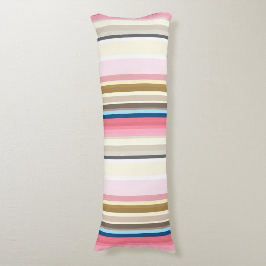 Blue, pink, almond and coffee stripes lichaamskussen (Voorkant Verticaal)