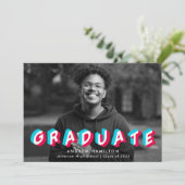 Blue & Pink | Anaglyph Photo Graduation Party Kaart (Staand voorkant)