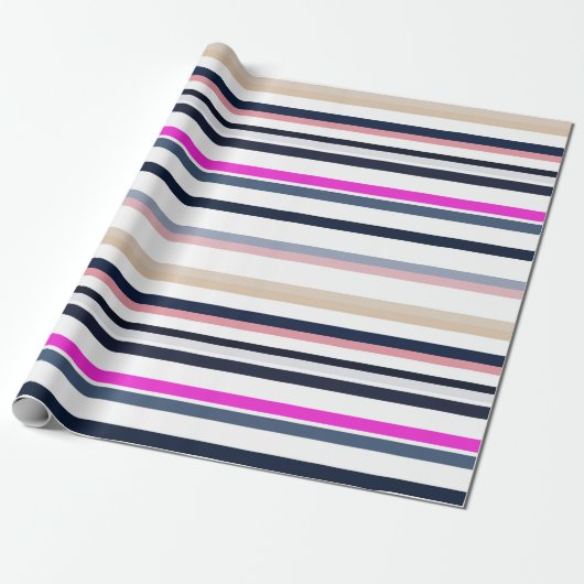 Blue Pink and Sand Stripes Cadeaupapier (Uitgerold)
