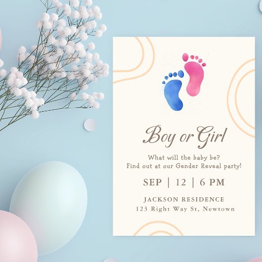 Blue & Pink Baby Feet Genderonthulling Uitnodiging