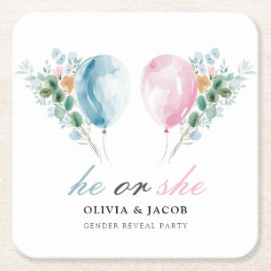Blue Pink Balloons Gender Reveal Party Kartonnen Onderzetters