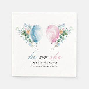Blue Pink Balloons Gender Reveal Party Servet