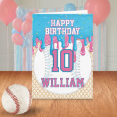 Blue Pink Baseball Drip Any Age Birthday Kaart