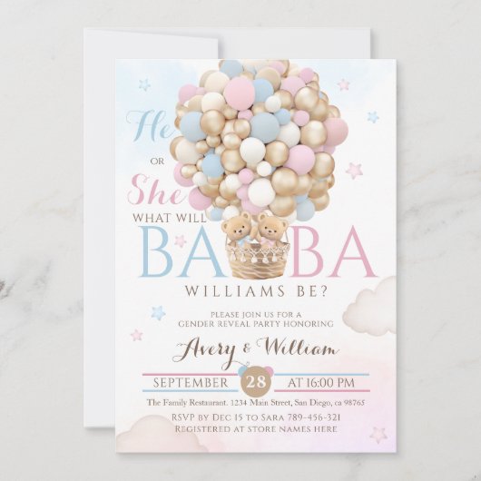 Blue Pink Beer Balloon Gender Reveal Baby shower Kaart (Voorkant)