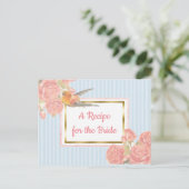 Blue PInk  Bird Floral Wedding Recipe Kaart (Staand voorkant)
