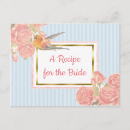 Blue PInk  Bird Floral Wedding Recipe Kaart