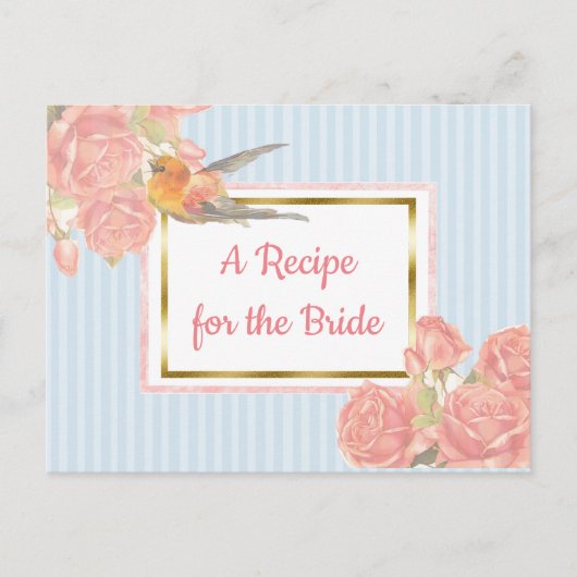 Blue PInk  Bird Floral Wedding Recipe Kaart (Voorkant)