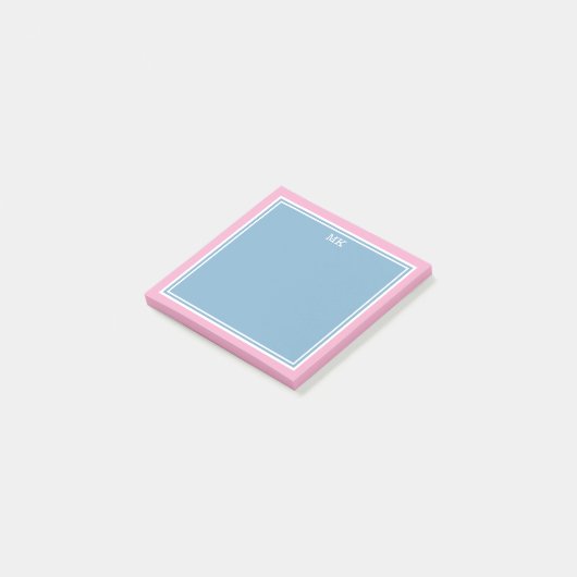 Blue Pink Borders Monogrammed Post-it® Notes (Schuin)