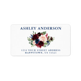 Blue Pink Burgundy Floral Wedding Return Address Etiket