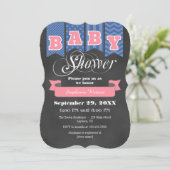 Blue Pink Chalkboard Flag Baby shower Invite Kaart (Staand voorkant)