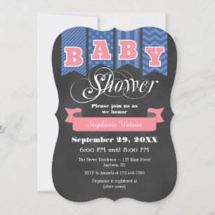 Blue Pink Chalkboard Flag Baby shower Invite Kaart
