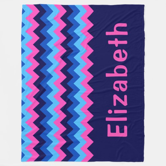 Blue Pink Chevron Monogram Large Fleece Blanket (Voorkant)