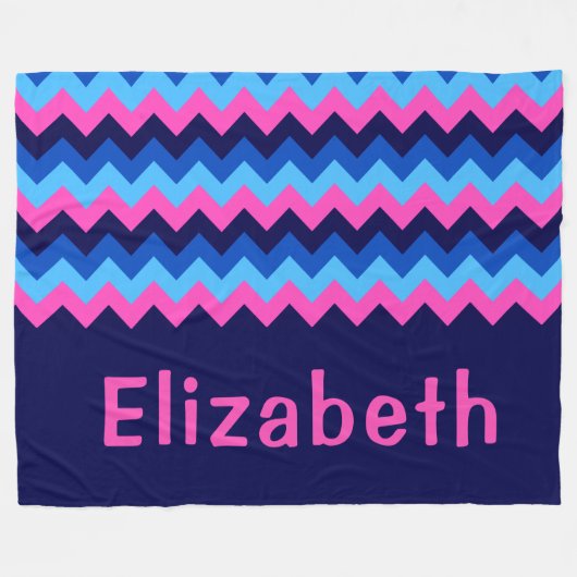 Blue Pink Chevron Monogram Large Fleece Blanket (Voorkant (Horizontaal))