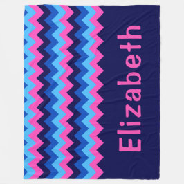Blue Pink Chevron Monogram Large Fleece Blanket Deken