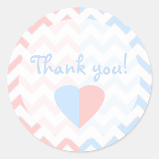 Blue & Pink Chevron Twins Baby shower Dank u Ronde Sticker (Voorkant)