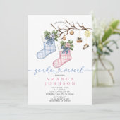 Blue & Pink Christmas Stocking Gender Reveal Party Kaart (Staand voorkant)
