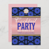 Blue+Pink Cocktail Party Invitation Briefkaart (Voorkant / Achterkant)