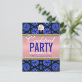 Blue+Pink Cocktail Party Invitation Briefkaart (Staand voorkant)