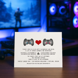 Blue Pink Cute Gamer Wedding Invite Kaart