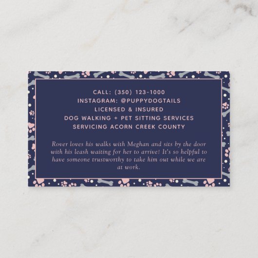 Blue Pink Dog Walker Pet Sitter Visitekaartje (Achterkant)