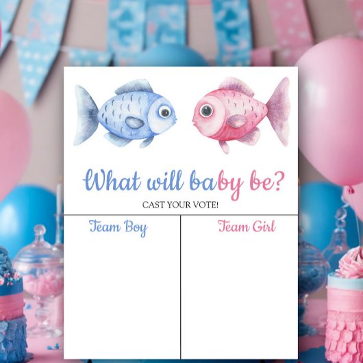 Blue & Pink Fish Gender reveal Boy or Girl chart Poster