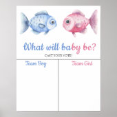 Blue & Pink Fish Gender reveal Boy or Girl chart Poster (Voorkant)