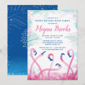 Blue Pink Flamingo Pool Party Sweet 16 Birthday Kaart (Voorkant / Achterkant)