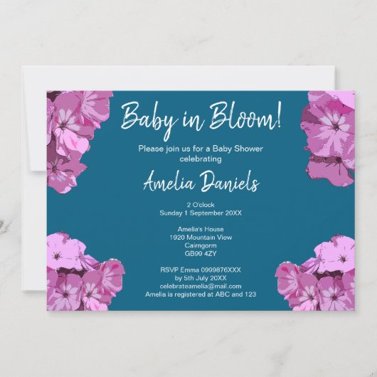 Blue & Pink Floral Baby Shower Invitation Kaart (Voorkant)