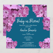 Blue & Pink Floral Baby Shower Invitation Kaart (Voorkant / Achterkant)