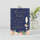Blue Pink Floral Brunch Bridal Shower Kaart (Staand voorkant)