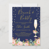 Blue Pink Floral Brunch Bridal Shower Kaart (Voorkant)