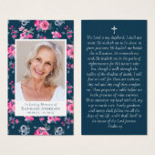Blue Pink Floral Foto Memorial Prayer Kaart (Voorkant /achterkant)