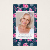 Blue Pink Floral Foto Memorial Prayer Kaart (Voorkant)