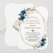 Blue Pink Floral Gold Retirement Celebration Kaart (Voorkant / Achterkant)