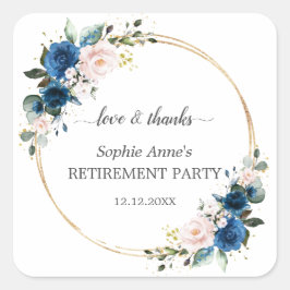 Blue Pink Floral Gold Retirement Celebration Vierkante Sticker
