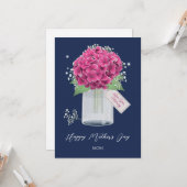 Blue Pink Floral Happy Moederdag Kaart (Voorkant / Achterkant in situ)